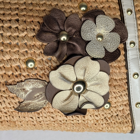 Coach Straw Floral Appliqué Tote Natalie Hampton 16763 Ivory Grey Stud Leather - Picture 8 of 16